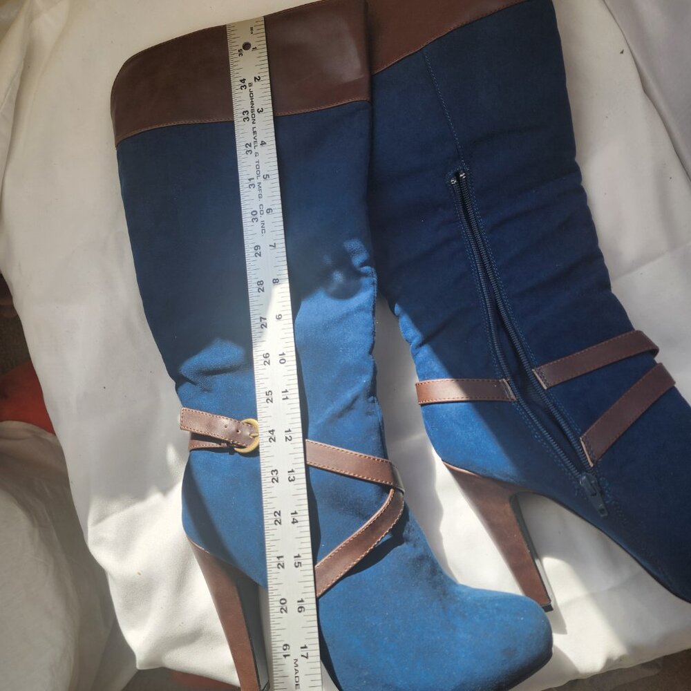 Y2K Western-Inspired Cowboy Chic Brand-New Blue Suede Women’s Knee Boots Size 9 - Picture 14 of 15